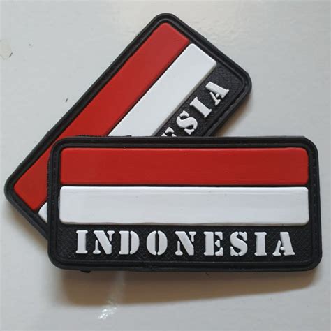 Jual Patch Rubber Logo Bendera Merah Putih Tulisan Indonesia Panjang Tempelan Emblem Karet