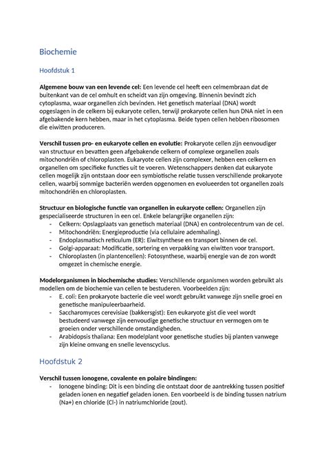 Biochemie Antwoorden SV Hoofstukken Biochemie Hoofdstuk 1 Algemene