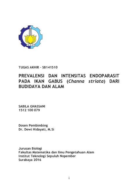 Pdf Prevalensi Dan Intensitas Endoparasit Pada Ikan Repository Its