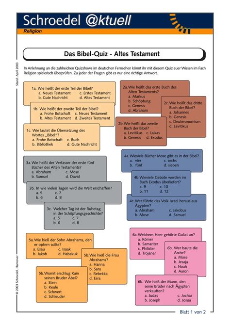 Das Bibel Quiz Altes Testament Ein Bibelquiz Zum Alten Testament