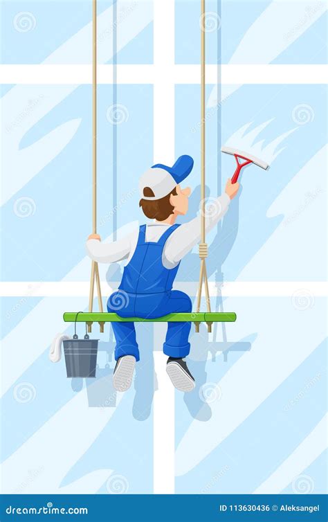 Window Washer Cleaning Service Cartoon Character Stock Vector