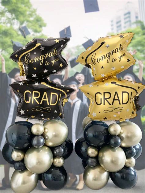 Set de 20 piezas de globos temáticos de graduación en negro y dorado