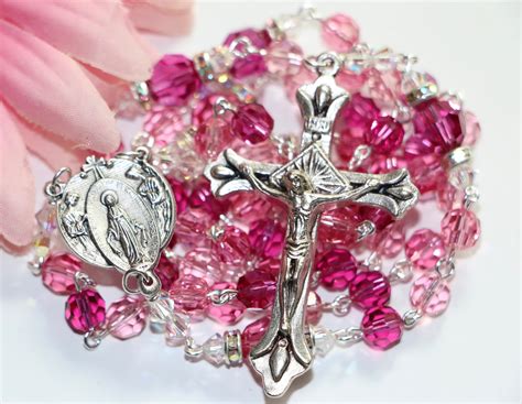 Catholic Swarovski Crystal Rosary In Pinks