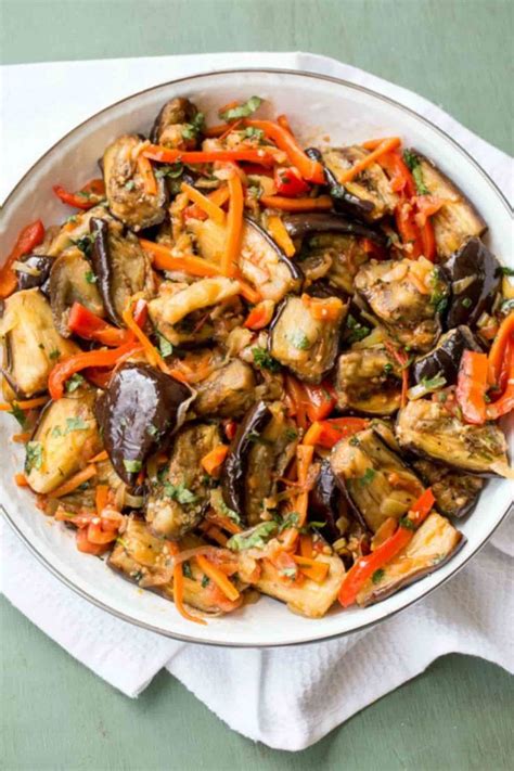 Vegetable Eggplant Salad Made With Eggplants Carrots And Peppers The