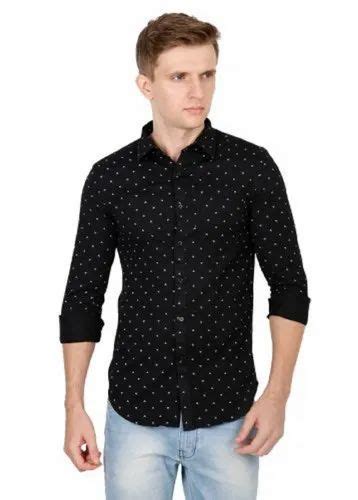 Cotton Mens Black Casual Printed Shirt Full Or Long Sleeves At Rs 999