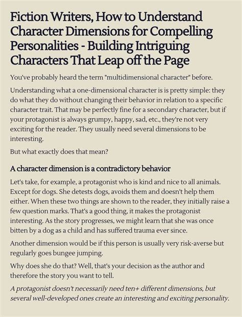 fiction writers   understand character dimensions  compelling