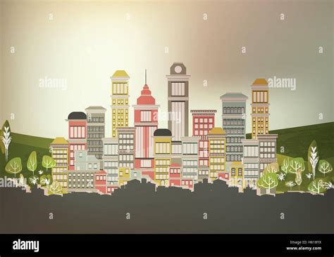 Town City Street Vector Illustration Stock Vector Image And Art Alamy