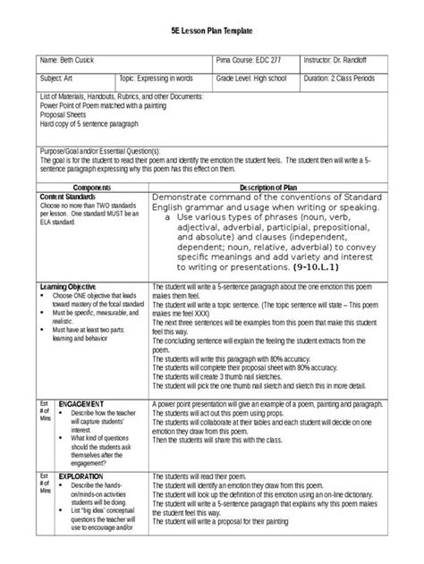 5 E Lesson Plan Template Awesome Lesson Plan 1 Unit Lesson 5e Lesson