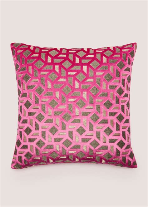 Bright Pink Cut Velvet Geo Cushion 43cm X 43cm Matalan