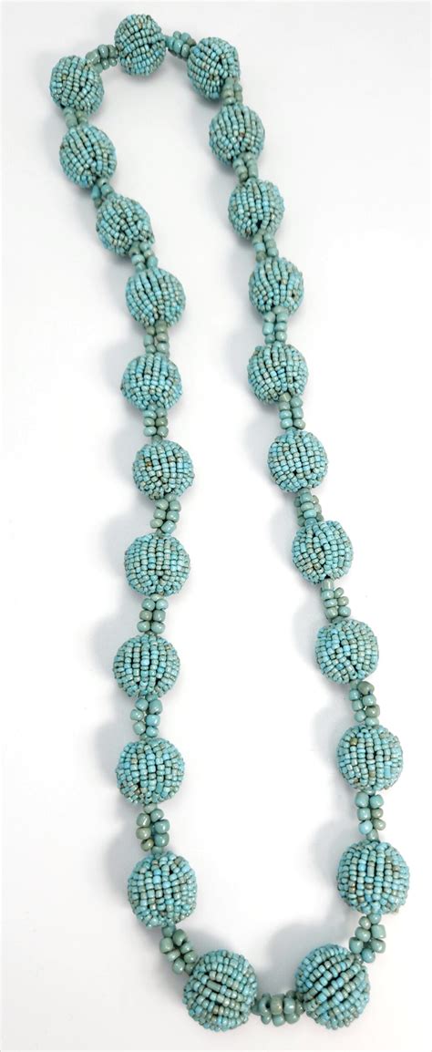 Light Blue Long Seed Bead Ball Necklace Jewelry By Glassando