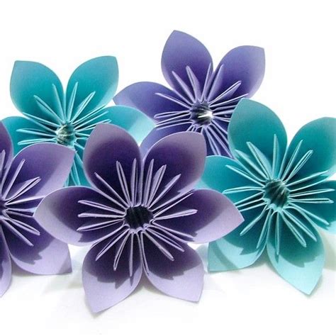 Purple And Blue Theme Origami Flowers 20pcs Etsy Origami Flowers Fabric Flowers Blue