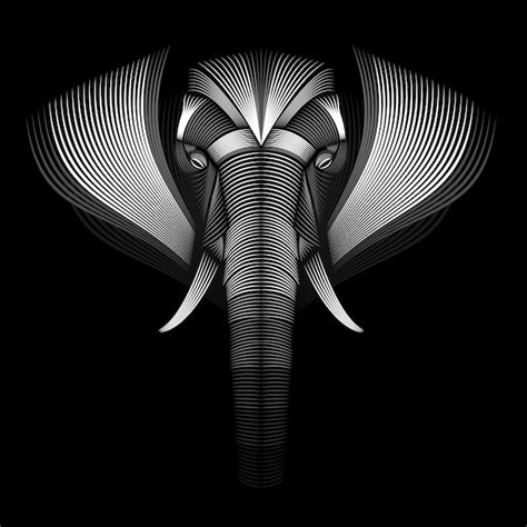 Diseño De Elefante Estilo De Grabado En Linóleo En Blanco Y Negro Ilustración De Línea