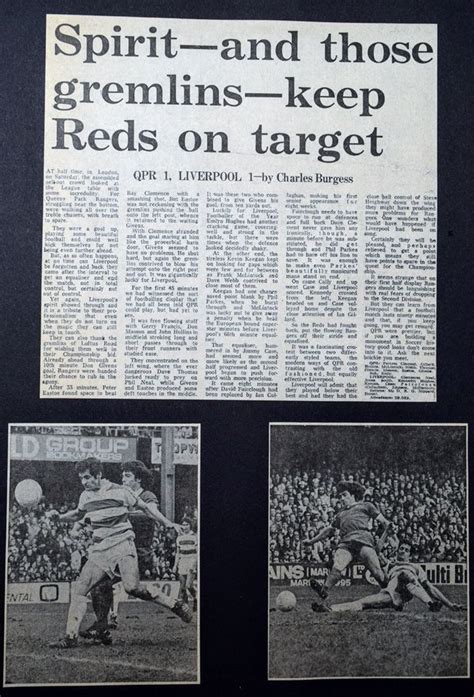 Qpr Liverpool In April At Loftus Road A Newspaper Report On