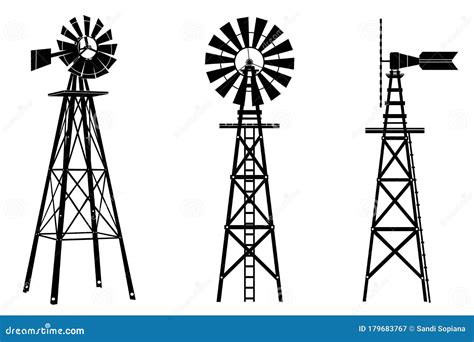 Vector De Ilustración De Silueta De Molino De Viento Sobre Fondo Blanco Ilustración Del Vector