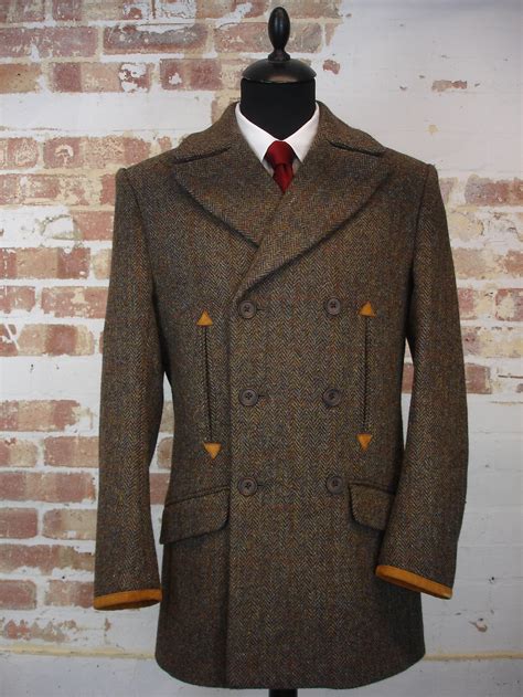 Herringbone Harris Tweed Pea Coat Tweed Addict