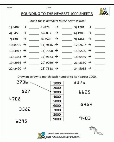 Rounding Numbers 4th Grade Worksheets