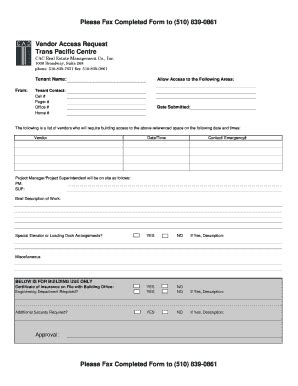 Fillable Online Please Fax Completed Form To Vendor Access