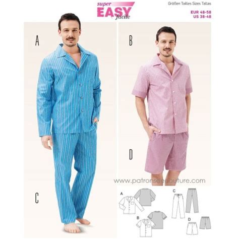 Patron Burda 6741 Pyjama Homme Du 48 Au 58