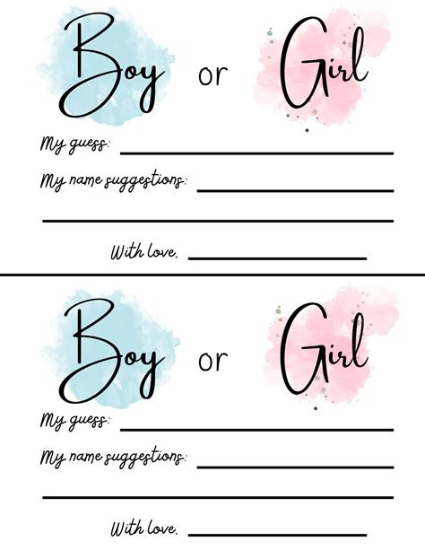 Gender Reveal Guess Game Cards Etsy