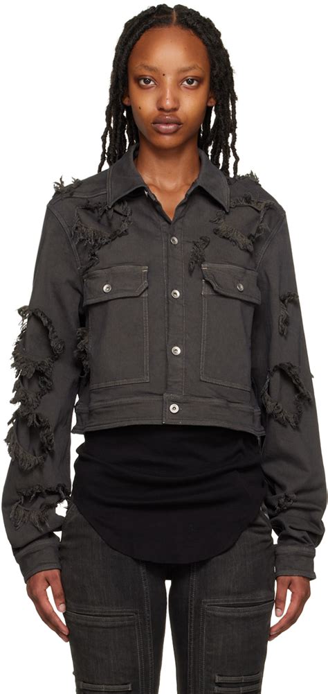 Gray Cropped Denim Jacket By Rick Owens DRKSHDW On Sale