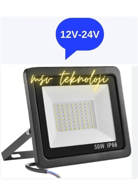 12v 24v 50 Watt Siyah Slim Kasa 6500k Beyaz Işık Ip 65 Led Projektör