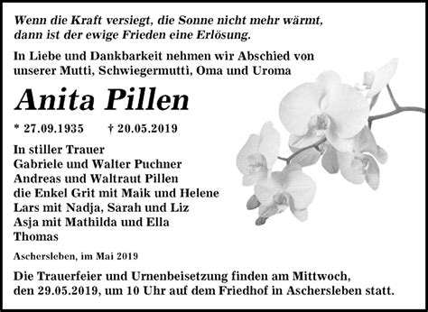 Traueranzeigen Von Anita Pillen Abschied Nehmen De