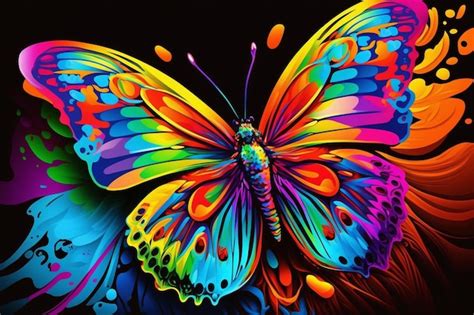 Premium AI Image Brightly Colored Butterfly On Black Background With