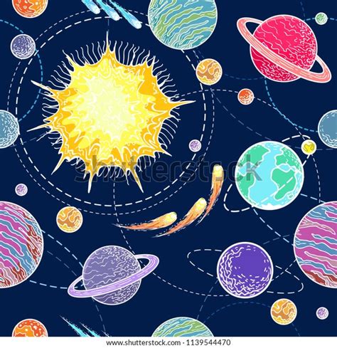 Solar System Seamless Pattern Cute Doodle Stock Vector Royalty Free