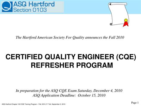 PPT CERTIFIED QUALITY ENGINEER CQE REFRESHER PROGRAM PowerPoint