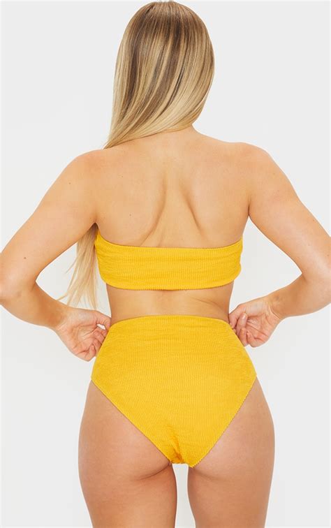 Yellow Crinkle High Waist High Leg Bikini Bottoms Prettylittlething