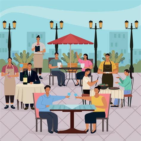 people in restaurant outdoor scene 10530352 Vector Art at Vecteezy