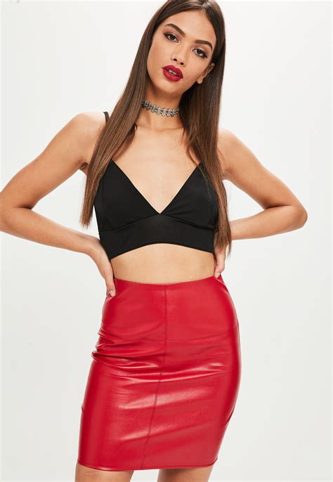 Lyst Missguided Tall Red Faux Leather Skirt In Red