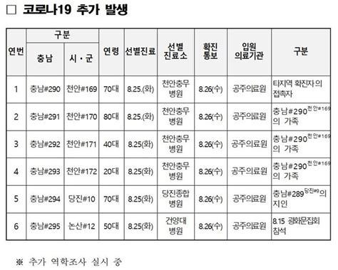 코로나19 확진자 천안시 4명 당진시 1명 논산시 1명 추가 발생충남 확진자 295명한국네트워크뉴스