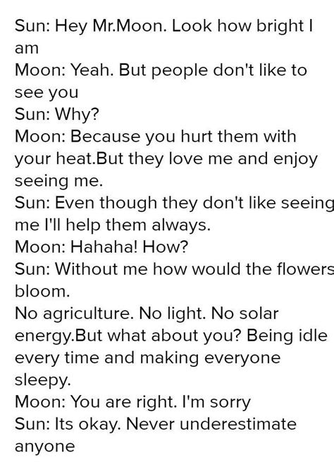 Give Diferent Conversation Between Sun And Moon In English Brainly In