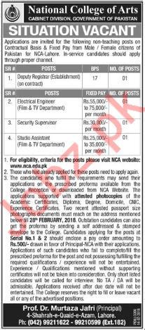 National College Of Arts Cabinet Division NCA Lahore Jobs 2024 Job