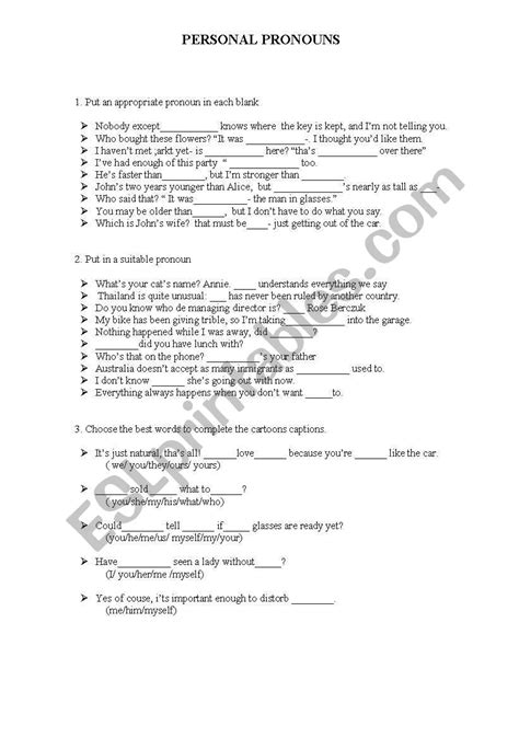 English Worksheets Personal Pronouns