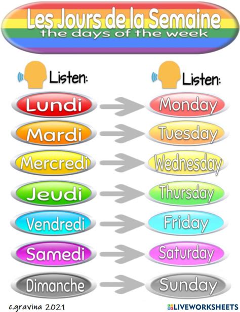 Les Jours De La Semaine Fr En Worksheet 1st Grade Worksheets Videos Tutorial School Subjects