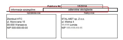 Odwrotne obciążenie na fakturze