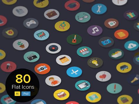 80 flat vector icons by sumit chakraborty on Dribbble