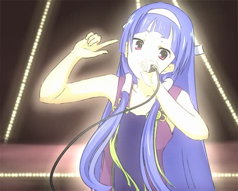 Safebooru Bangs Blue Hair Blunt Bangs Couzone Hair Tubes Hairband Kannagi Long Hair Microphone