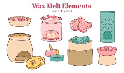 Wax Melting Elements Colorful Candle Set Vector Download