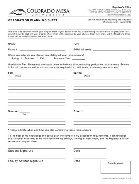 Fillable Online Coloradomesa Graduation Planning Sheet Advisor Sign