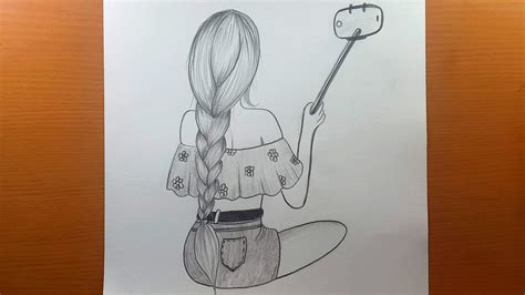 Comment Dessiner Une Fille Assise Prenant Un Selfie Esquisse Au