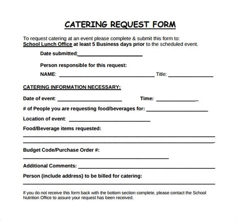 Catering Request Form Template