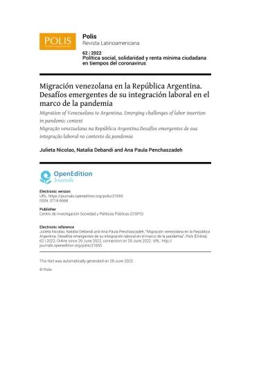 Migración venezolana en la República Argentina Desafíos emergentes de