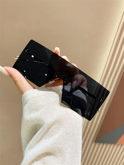 1pc Frameless Oversized Square Fashion Glasses, Black, Fashion Beach ...