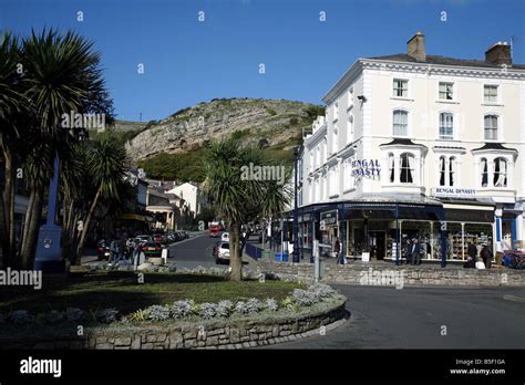 Shops, cafes and restaurants in Llandudno town centre Stock Photo - Alamy