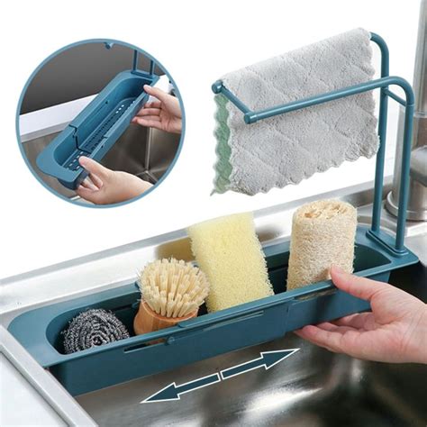 Sink Telescopic Drain Rack Expandable Storage Drainer Kitchen Dish