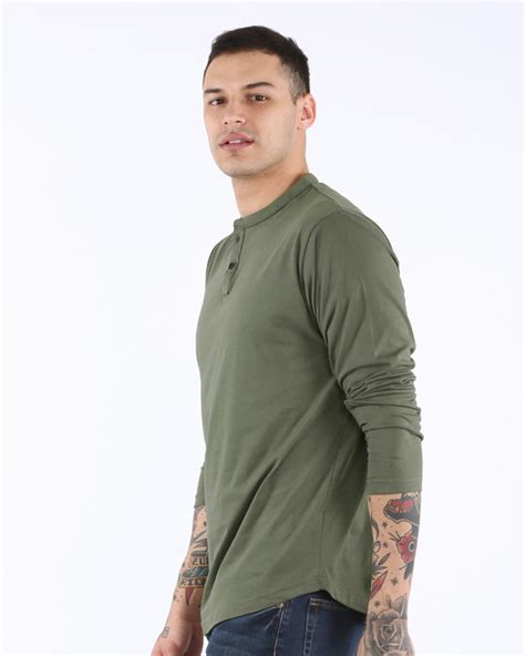 Buy Army Green Henley Full Sleeve T Shirt For Men Green Online At Bewakoof