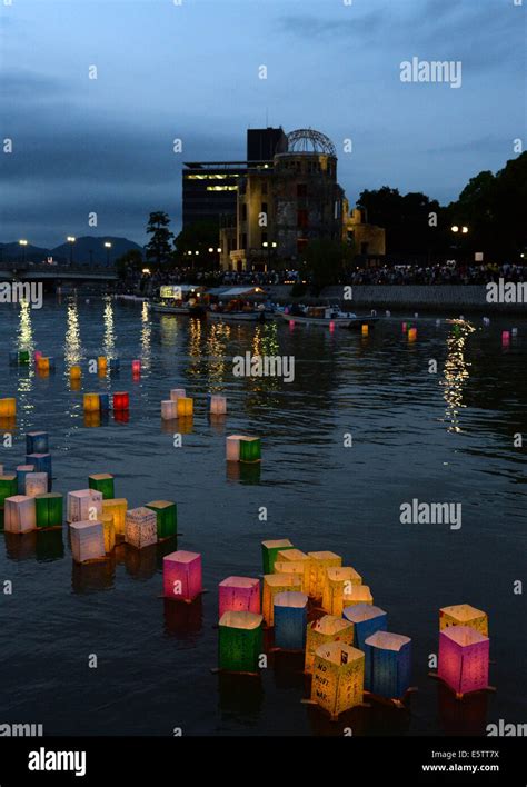 Hiroshima 6th Aug 2014 Paper Lanterns Float Along The Motoyasu River